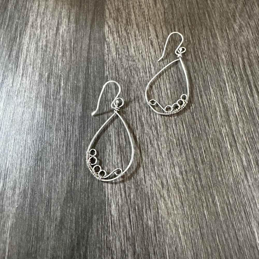 Silver Hoop Earrings - Bohemian Dangle Hoops - Wire Wrapped Silver Drop Earrings